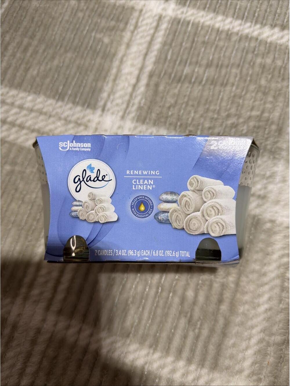 Glade Jar Candle 2 Ct Clean Line 6.8 OZ. Total Air Freshener Wax Infused - NEW
